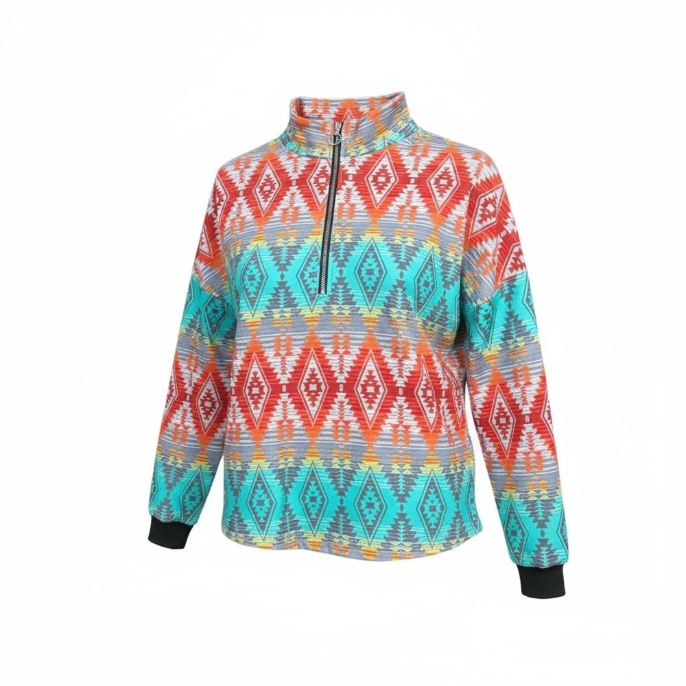 Crazy Train Women's 1/4 Zip Pullover Multi Color Aztec 
Size Small